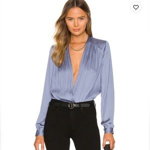 PAIGE Sevilla Bodysuit Blue XS muted hydrangea shoulder pads